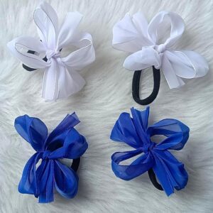 white and dark blue ribbon diy school hair band set 2