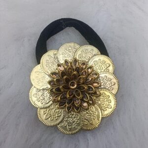 kundan coin floral hair band with gold stone detailing & gold tone finish