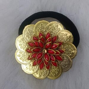 kundan coin floral hair band with red stone detailing & gold tone finish (copy)