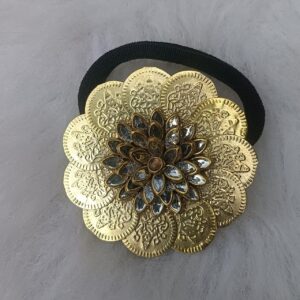 kundan coin floral hair band with glass stone detailing & gold tone finish