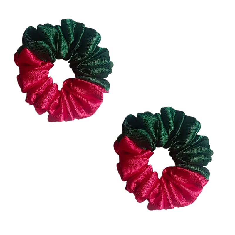 Two-Tone Satin Scrunchies (Red & Green)