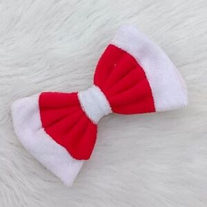 red & white velvet bow hair clip – soft & cute hair accessory for girls