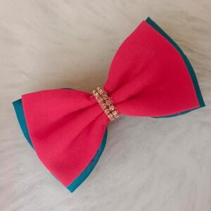 red & green bow hair clip for girls – with rhinestone center