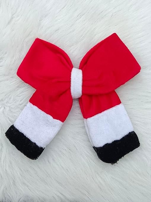 Red, White & Black Santa-Themed Bow Hair Clip