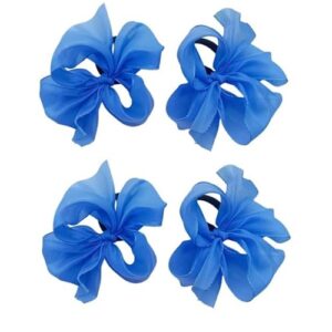 Blue ribbon hair band for girls, pack of 2, soft ribbon bows attached to black elastic bands.