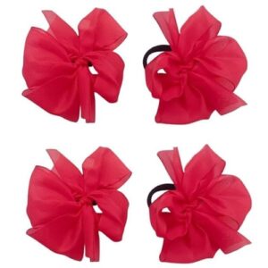 Red ribbon diy hair band for girls, pack of 2, with soft ribbon bows attached to black bands.