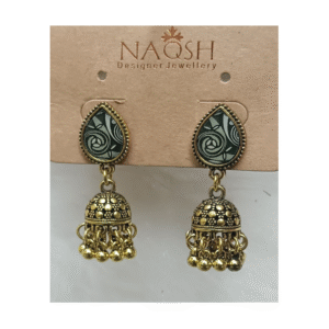 ethnic teardrop enamel jhumka earrings in antique gold finish