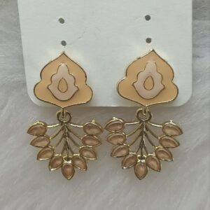 Beige and champagne gold enamel leaf drop earrings