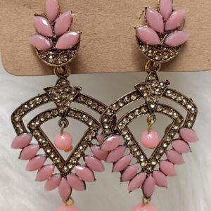 blush pink crystal heart drop earrings – antique gold finish