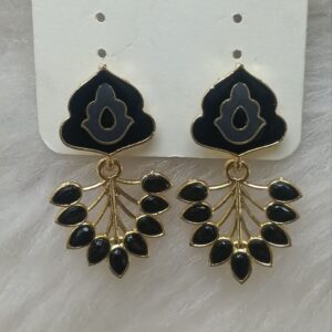 Black and gold enamel leaf drop earrings