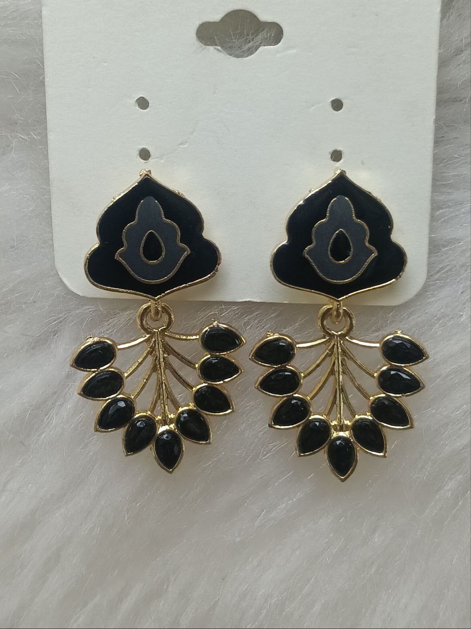 Black Gold Leaf Drop Earrings Black and gold enamel leaf drop earrings