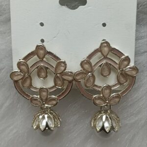 Champagne beige enamel gold pearl drop earrings