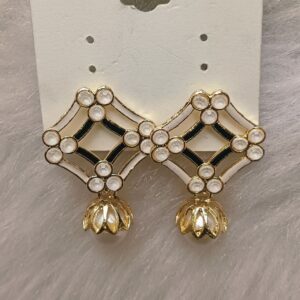 Ivory white diamond frame earrings with lotus pearl drop