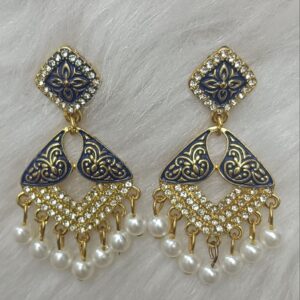 turquoise green & gold enamel pearl drop earrings – traditional leaf motif (copy)