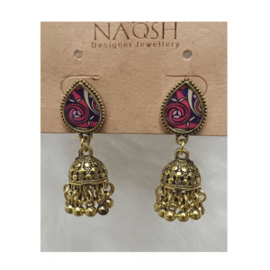 floral enamel teardrop jhumka earrings with dangling beads