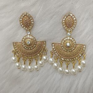 light gold enamel pearl drop earrings – traditional fan style