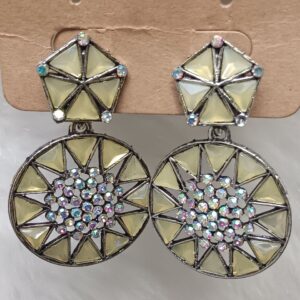 champagne yellow geometric crystal drop earrings – silver finish