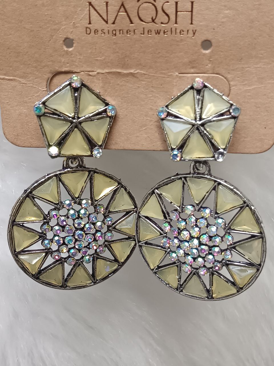 champagne yellow geometric crystal drop earrings – silver finish champagne yellow geometric crystal drop earrings – silver finish