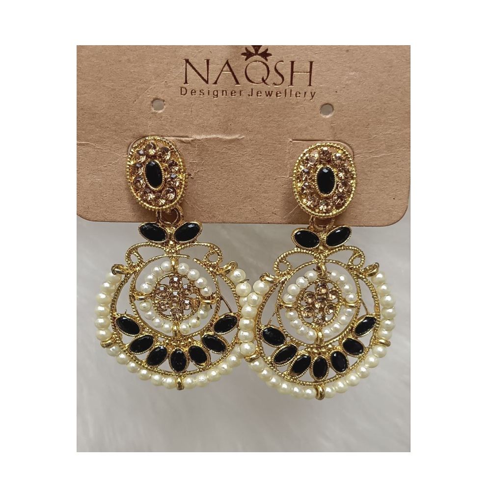 antique gold tone black stone & pearl circular drop earrings with floral studs antique gold tone black stone & pearl circular drop earrings with floral studs