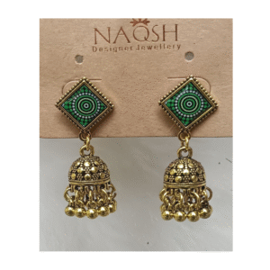 antique gold square stud jhumkas
