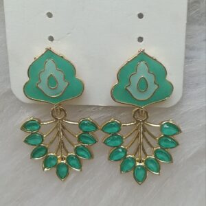 Emerald green and gold enamel leaf drop earrings