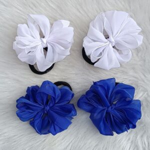 Set of two white and royal blue chiffon flower hair ties with elastic bands