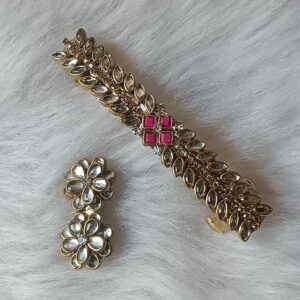 charming stylish kundan saree pin and eye shape kundan hair clip – pink elegant ethnic accessory for women