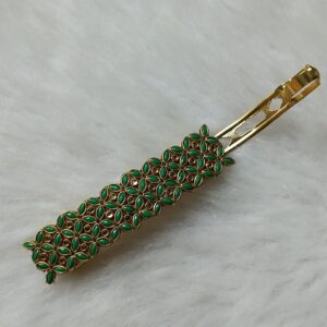 Emerald green stone designer hair clip with gold finish
