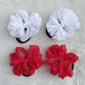 Set of two white and red chiffon flower hair ties with elastic bands