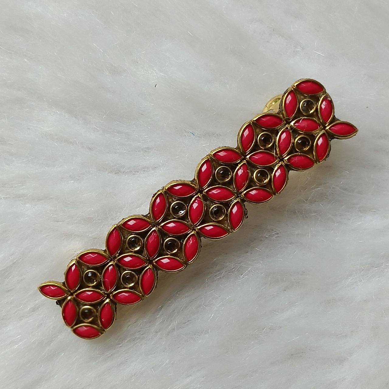 Ruby Red Designer Stone Hair Clip for Women – Gold Finish 3.07 Inch Barrette