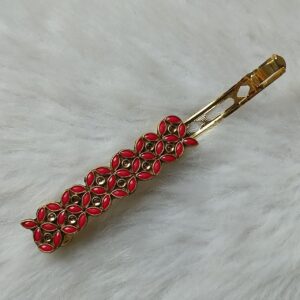 Ruby red designer stone hair clip with gold finish