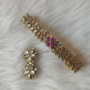 purple kundan saree pin & hair clip set – gold tone traditional ethnic accessory for weddings, festivals & party wear 💜✨