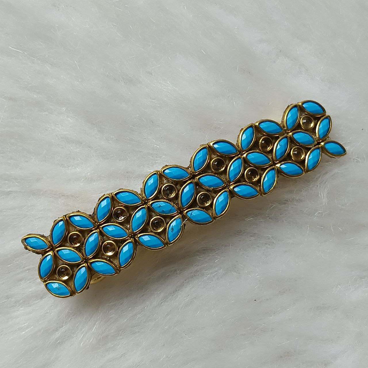 Handcrafted Turquoise Kundan Stone Hair Clip – Festive Ethnic Hair Accessory