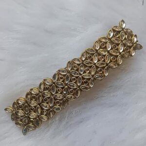 charming stylish eye shape kundan hair clip gold – glass white (3.07 inch)