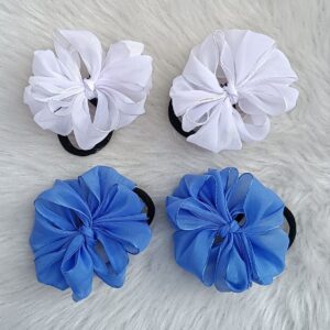 Set of two white and sky blue chiffon flower hair ties with elastic bands