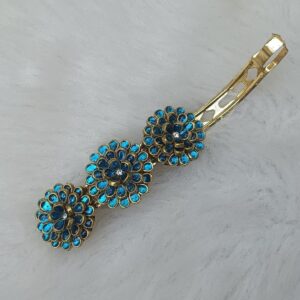 drop shape kundan hair clip – glass lite blue | elegant ethnic hair accessory for women & girls