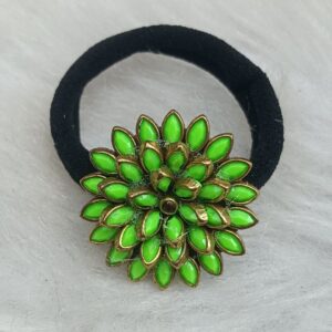Green floral stone hair tie for women