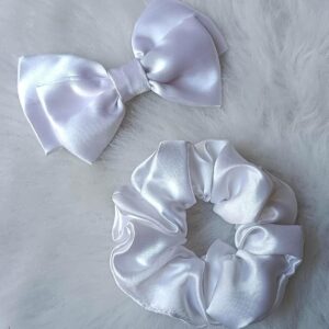white bow hair clip and scrunchies combo pack for girls & women – stylish hair accessories set