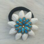 Blue kundan floral hair tie with white petals