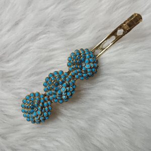 turquoise floral stone hair clip | designer gold tone barrette | ethnic & party wear hair accessory for women & girls