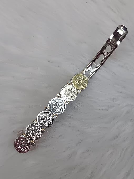 silver coin barrette hair clip for women – vintage ethnic metal hair accessory silver coin barrette hair clip for women – vintage ethnic metal hair accessory