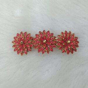 red floral stone hair clip for women – gold finish 3.07 inch barrette
