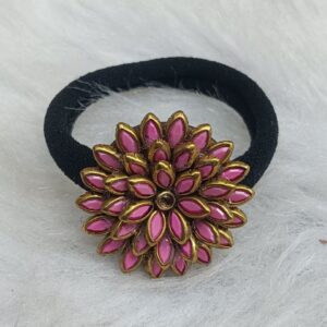 Pink floral stone hair tie