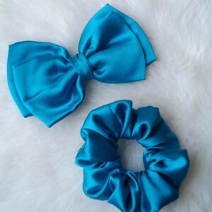 ocean blue bow hair clip and scrunchies combo pack for girls & women – stylish hair accessories set