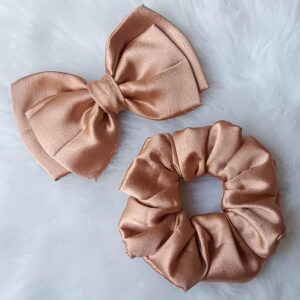 lite copper bow hair clip and scrunchies combo pack for girls & women – stylish hair accessories set