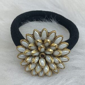 Ivory floral stone hair tie
