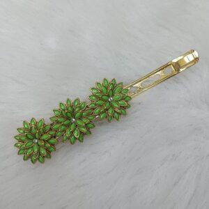 emerald green floral stone hair clip for women – gold finish 3.07 inch barrette