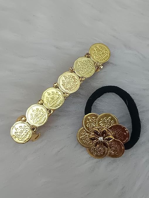 gold coin barrette hair clip & hair band set for women – vintage ethnic metal hair accessories with antique coin design gold coin barrette hair clip & hair band set for women – vintage ethnic metal hair accessories with antique coin design