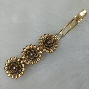antique gold floral stone hair clip for women – elegant 3.07 inch barrette