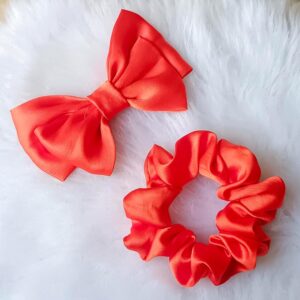 bow hair clip and scrunchies combo pack – orange | stylish fabric hair bow with matching scrunchie for girls & women
